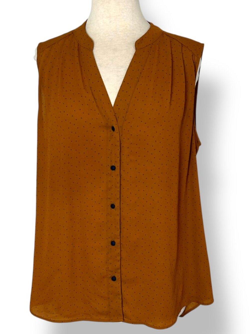 CABi Dotty Burnt Orange Blue Dots Style #3988 Button Up Sleeveless Top Sz L